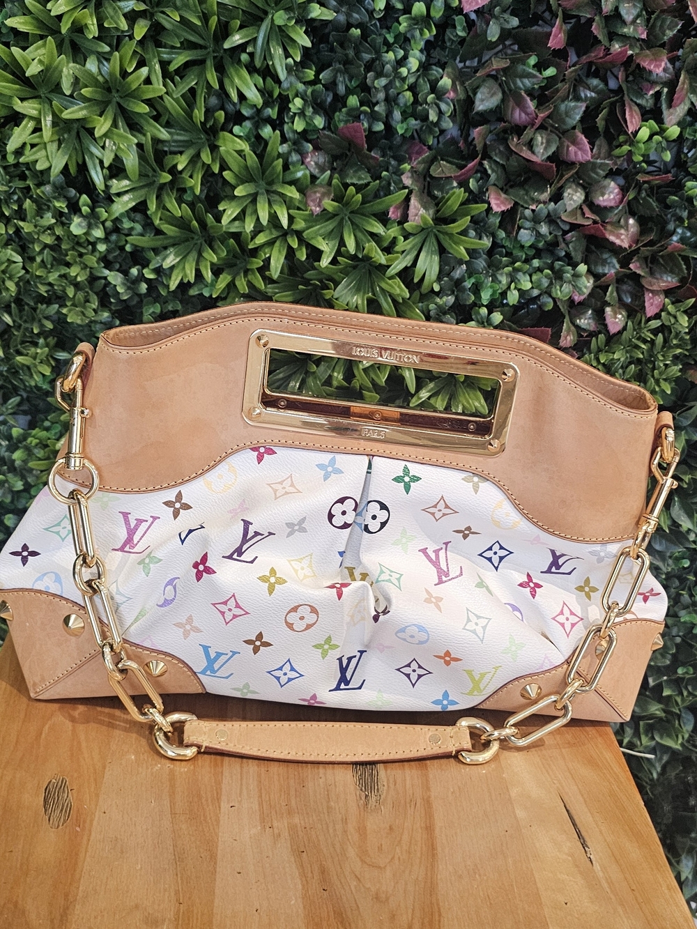 Louis Vuitton Multicolor Monogram White & Tan Leather Shoulder Bag